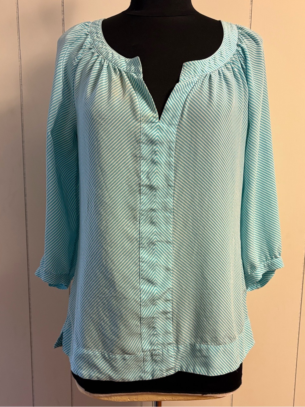 Lilly Pulitzer Moxy 100% Silk Striped Blouse 3/4 Sleeve